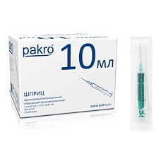 Шприц 3-компонентный одноразовый 10мл игла 21G 0,8x40 №100 PakroMedical