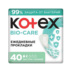 Прокладки ежедневные Котекс с антибактериальным слоем Bio-Care экстра тонкие N40