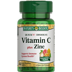 Nature's Bounty Витамин С плюс Цинк быстрорастворимый таблетки N60