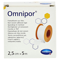 Omnipor пластырь фиксирующий гипоаллергенный нетканый 2,5смх5м катушка 900437