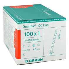 Шприц инсулиновый Омнификс 100 Дуо 3-компонентный 1мл U100 игла 26G N100