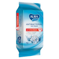 AURA Влажные салфетки с антибактериальным эффектом FAMILY 72шт