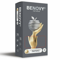 Benovy Перчатки смотровые латексные нестерильные неопудренные текстурированные хлорированные L N50пар натуральный
