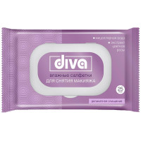 Diva салфетки влажные для снятия макияжа с мицеллярной водой и экстрактом розы N25
