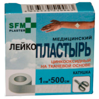 Лейкопластырь 1х500см SFM-PLASTER фиксирующий тканевый