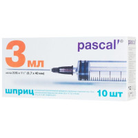 Шприц 3-компонентный одноразовый 3мл игла 22G (0,7x40) тип Луер N10 Паскаль