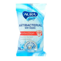 AURA Влажные салфетки с антибактериальным эффектом FAMILY 15шт
