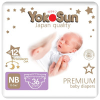 YokoSun Premium Подгузники для новорожденных размер NB 0-5кг №36