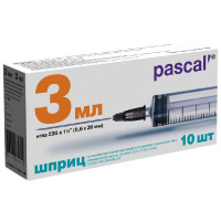 Шприц 3-компонентный одноразовый 3мл игла 23G (0,6x30) тип Луер N10 Паскаль
