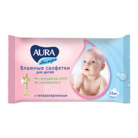 AURA Влажные салфетки для детей Ultra Comfort 15 шт