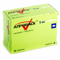 Апроваск таблетки п.п.о. 5мг+150мг N28