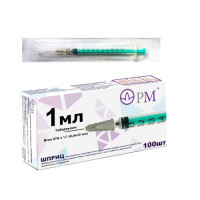 Шприц инсулиновый 1мл 100ин/ед c иглой 27G 0,4х12мм N100 Премьер-Мед