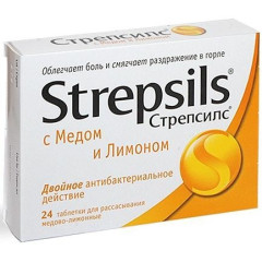 Стрепсилс таблетки для рассасывания мед-лимон N24