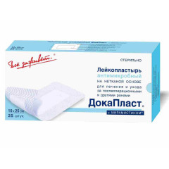 Лейкопластырь ДокаПласт антимикробный с мирамистином 10х25 см N25