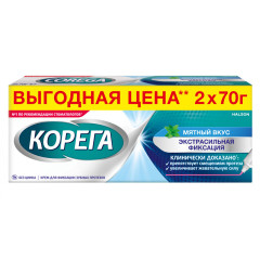Корега крем для фиксации зубных протезов экстра сильный мятный 70г х 2шт
