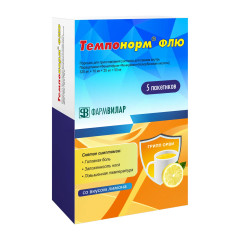 Темпонорм Флю порошок для приготовления раствора для применения внутрь лимон 325мг+10мг+20мг+50мг №5