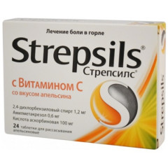 Стрепсилс с витамином С таблетки для рассасывания N24 апельсин