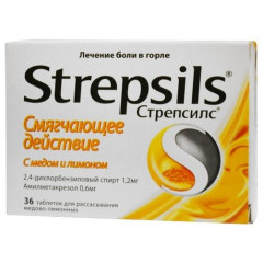 Стрепсилс таблетки для рассасывания мед-лимон N36