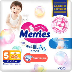 Merries подгузники XL 12-20 кг N40