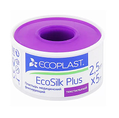 Ecoplast Пластырь фиксирующий тканевый Ecosilk Plus 2,5см x 5м