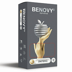 Benovy Перчатки смотровые латексные нестерильные неопудренные текстурированные хлорированные L N50пар натуральный