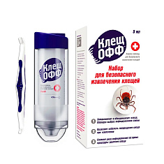 КлещОФФ Набор для безопасного извлечения клещей у взрослых, детей с 3-х лет и животных спрей 9мл + клещедёр