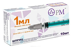 Шприц трехдетальный 1мл игла 27G 0,4x12мм N100 Премьер-Мед