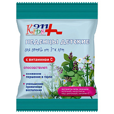911 Kids Леденцы липа, ромашка, мед, витамин С 50г