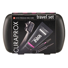 Curaprox Дорожный набор Black Is White: Щетка + паста + ершики 2шт + держатель