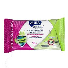 Aura Влажные салфетки с антибактериальным эффектом Tropic Cocktail 15шт
