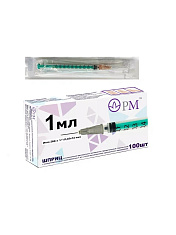 Шприц инсулиновый 1мл 100ин/ед c иглой 27G 0,4х12мм N100 пакет Премьер-Мед