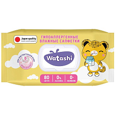 Watashi Салфетки влажные для детей с Д-пантенолом 0+ N80