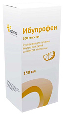 Ибупрофен суспензия для приема внутрь для детей 100мг/5 мл Апельсин 150мл Озон