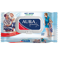 Аура Влажные салфетки для всей семьи FAMILY антибактериальные с крышкой 120шт