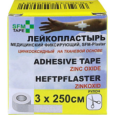 Лейкопластырь 3х250см SFM-PLASTER фиксирующий тканевый