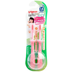 Pigeon Набор зубных щеток с фиксатором для детей 18-36мес шаг 4 N2 розовый