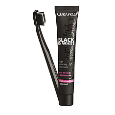 Curaprox Набор зубная паста отбеливающая Black Is White вкус лайма 90мл + зубная щетка CS5460 BIW