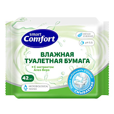 Smart Comfort Туалетная бумага с экстрактом алоэ вера влажная 42шт