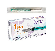 Шприц трехдетальный 1мл игла 27G 0,4x12мм N10 Премьер-Мед