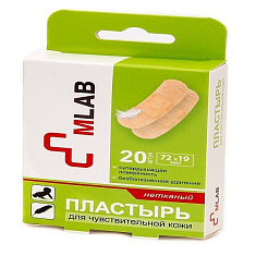 MLAB Пластырь для чувствительной кожи бактерицидный нетканный №20