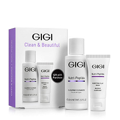 GIGI Nutri-Peptide Clean&Beautiful Подарочный набор очищающий гель 60мл + маяка глиняная 15мл