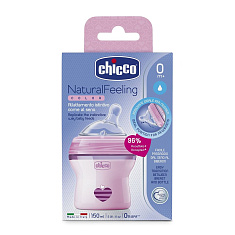Chicco Natural feeling бутылочка для кормления соска силиконовая наклонная 0+ 150мл розовая
